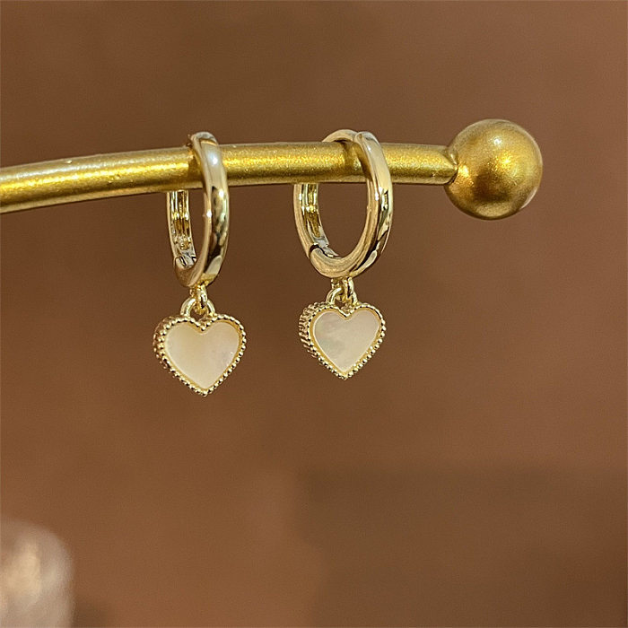 1 Pair Simple Style Heart Shape Copper Inlay Shell Drop Earrings