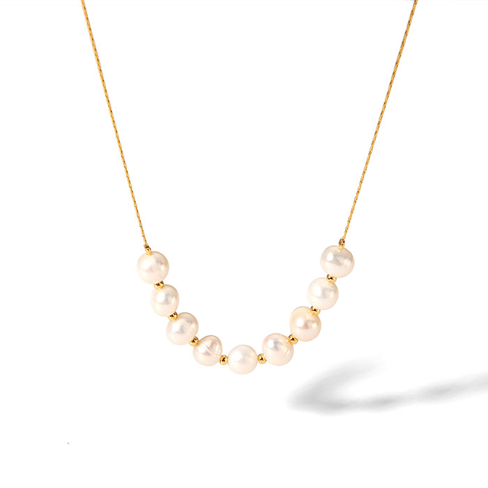 Lady Korean Style Geometric Stainless Steel Freshwater Pearl Plating 18K Gold Plated Bracelets Necklace