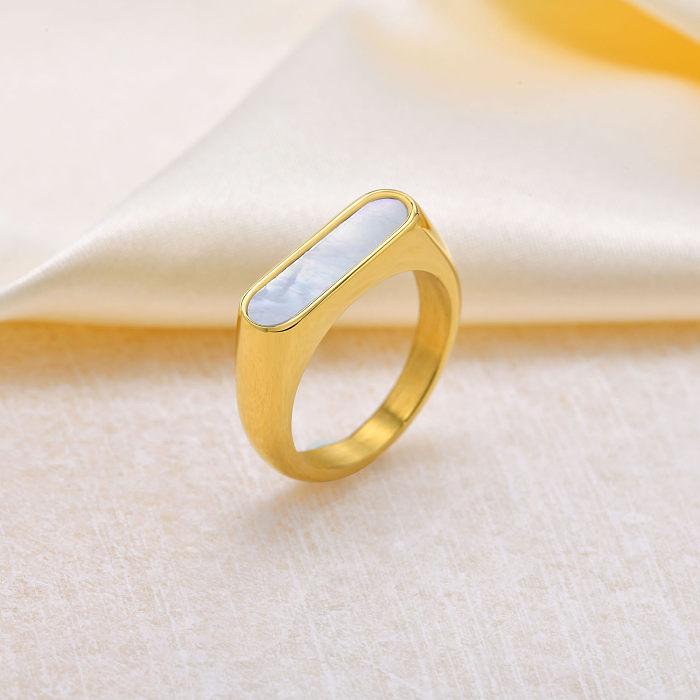 Vacation Color Block Stainless Steel Plating Inlay Shell 18K Gold Plated Rings