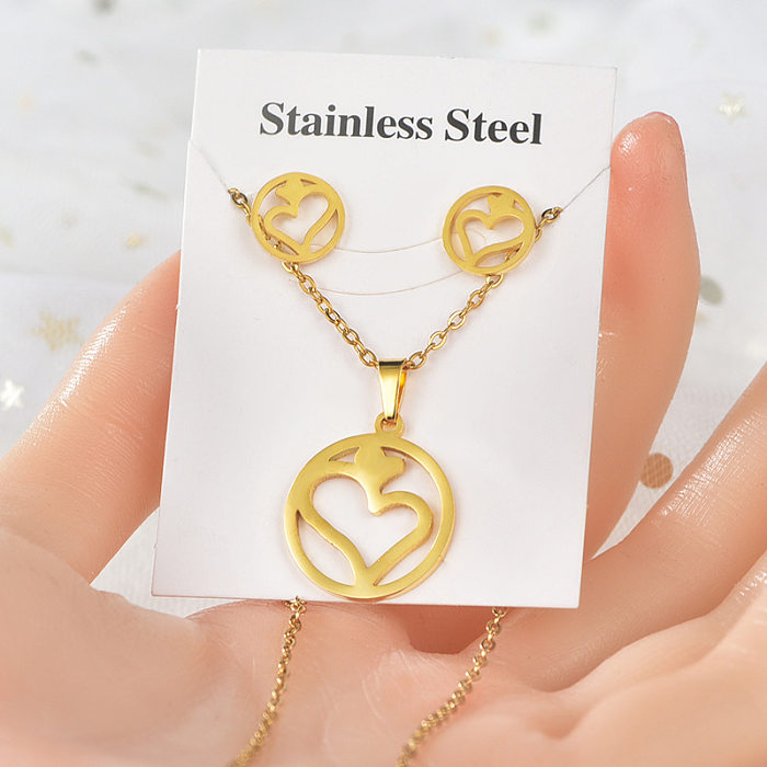 Fashion Devil'S Eye Heart Shape Solid Color Titanium Steel Women'S Earrings Necklace 1 Set