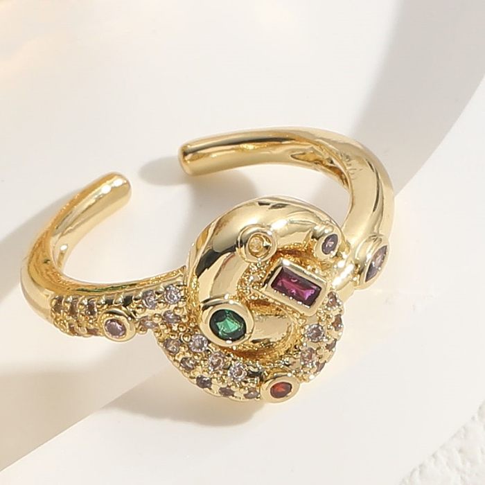 Eleganter, luxuriöser, herzförmiger offener Ring aus Kupfer mit 14 Karat vergoldetem Zirkon im klassischen Stil in großen Mengen