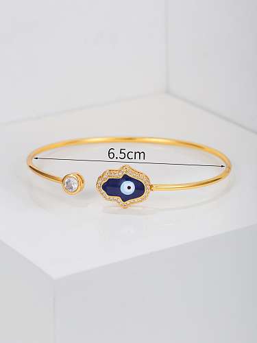 Retro Bohemian Palm Eye Copper Plating Inlay Zircon 18K Gold Plated Bangle