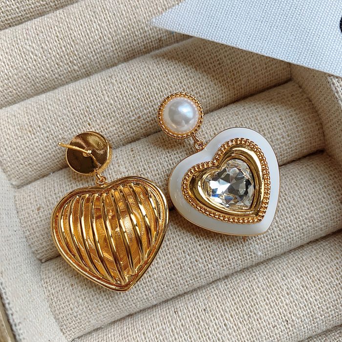 1 Pair IG Style Heart Shape Plating Inlay Copper Rhinestones Drop Earrings
