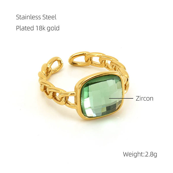 Retro Square Heart Shape Stainless Steel Plating Inlay Zircon 18K Gold Plated Open Ring
