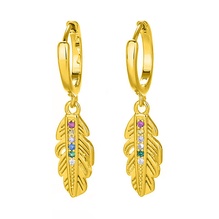 Boucles d'oreilles pendantes en Zircon et feuilles de Style ethnique, 1 paire