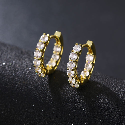 Boucles d'oreilles créoles en cuivre et diamant artificiel, 1 paire, couleur unie, incrustation de couleur unie