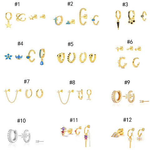 Boucles d'oreilles Style Simple, étoile, fleur, serpent, cuivre, pompon irrégulier, incrustation de strass, 1 ensemble