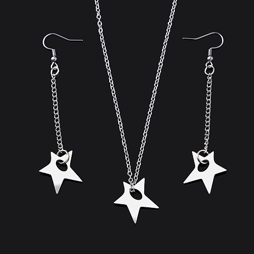 Großhandels-einfache Art-Pentagramm-Edelstahl-versilberte Ohrringe-Halskette