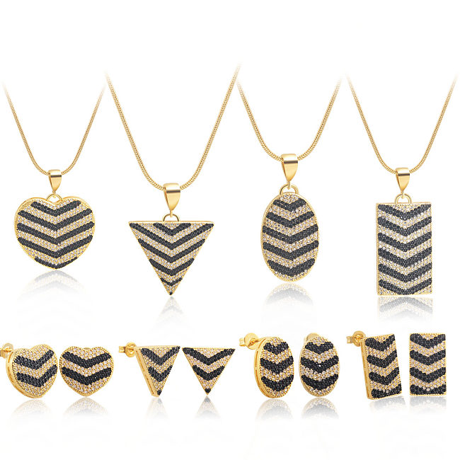 IG Style Simple Style Triangle Square Heart Shape Copper Plating Inlay Zircon Gold Plated Jewelry Set