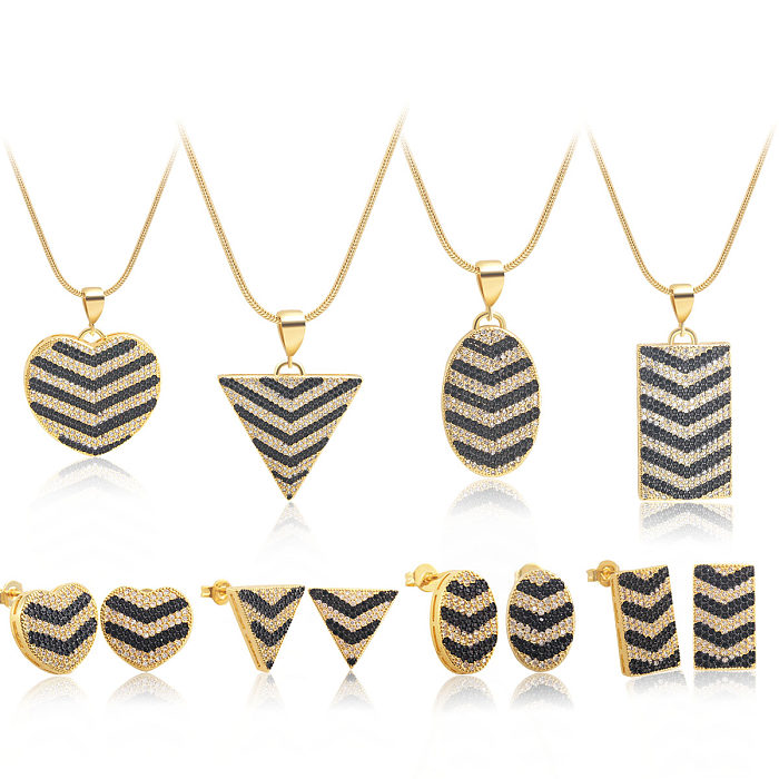 Conjunto de joias banhadas a ouro com zircônia estilo IG estilo simples triângulo quadrado formato de coração