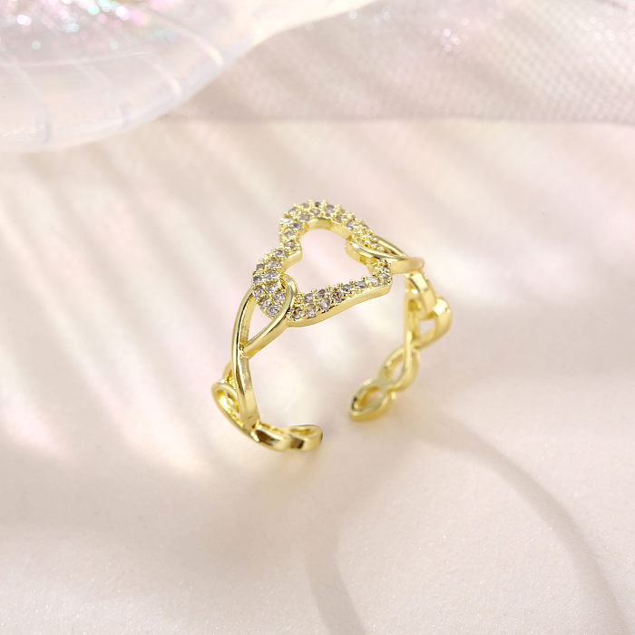Estilo simples estilo clássico borboleta chapeamento de cobre incrustação zircão branco banhado a ouro anel aberto