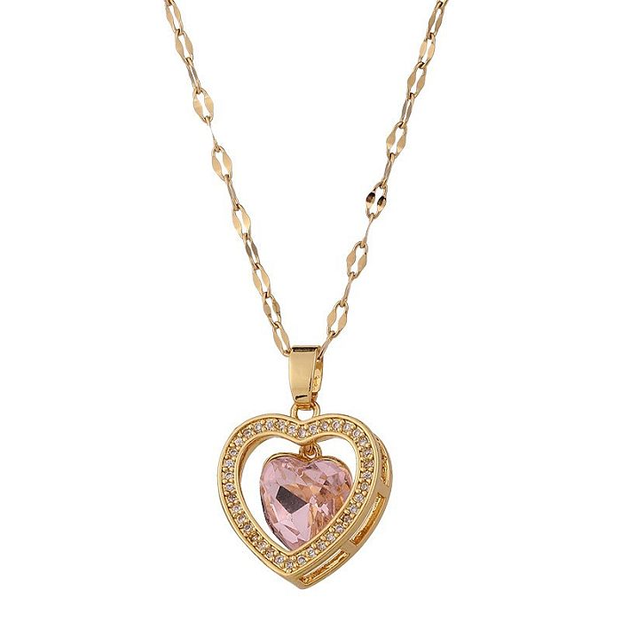 Glam Heart Shape Titanium Steel Copper Plating Inlay Zircon Pendant Necklace