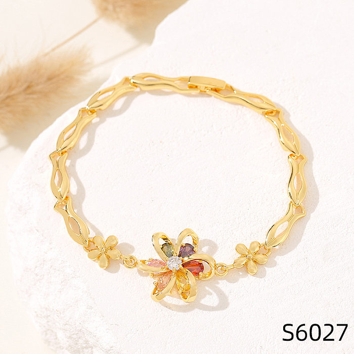 Simple Style Flower Copper Inlay Zircon Bracelets