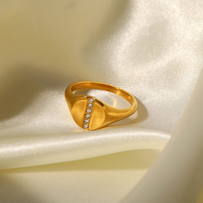 Anéis de zircão banhados a ouro geométricos de aço inoxidável da moda