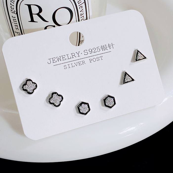 Simple Style Geometric Heart Shape Bow Knot Copper Plating Inlay Artificial Gemstones Ear Studs