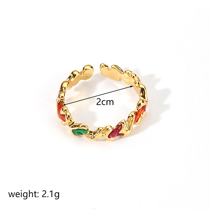 Offene Ringe im Vintage-Stil mit geometrischer Kupfer-Unregelmäßigkeit und Emaille-Beschichtung, 18 Karat vergoldet