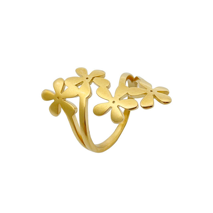 Retro Leaf Round Flower Stainless Steel Plating Rings