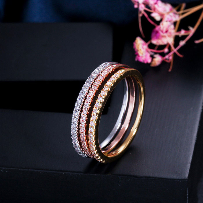 Classic Style Geometric Copper Plating Inlay Zircon 14K Gold Plated Gold Plated Rhodium Plated Rings