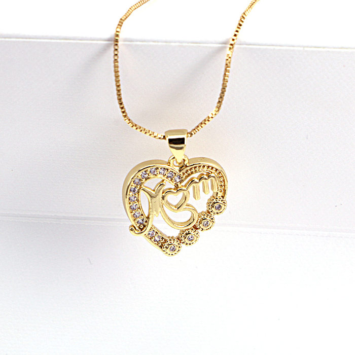 Fashion Letters MOM Hollow Heart-shaped Zircon Pendant Copper Clavicle Chain Jewelry