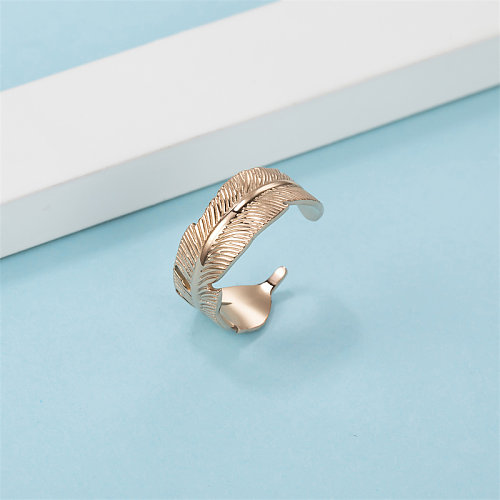 Elegante estilo simples estilo clássico pena aço inoxidável titânio polimento chapeamento rosa banhado a ouro anéis abertos