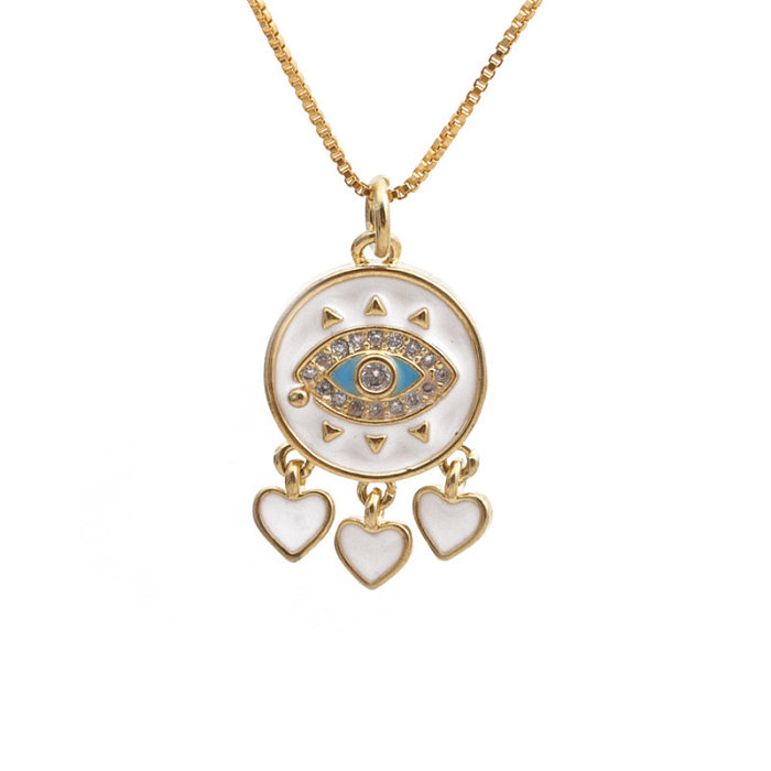 Yiwu Foreign Trade Copper Zircon Ornament Wholesale European And American Copper Plated Real Gold Love Fatima Devil's Eye Necklace