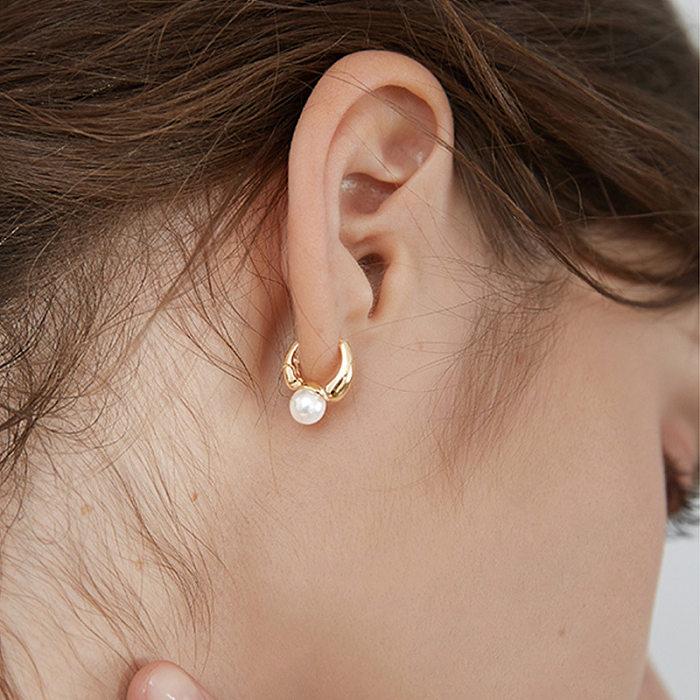 1 Pair Solid Color Plating Inlay Copper Pearl 18K Gold Plated Earrings