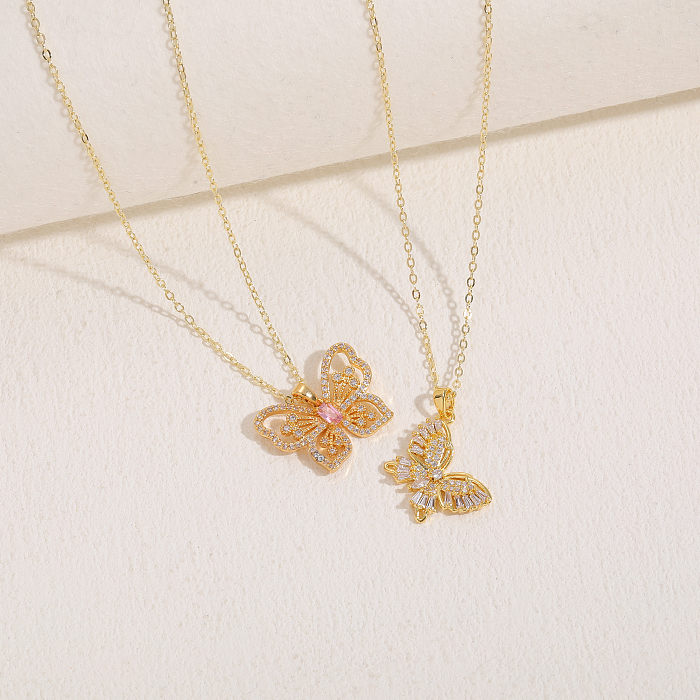 Elegant Classic Style Butterfly Copper 14K Gold Plated Zircon Necklace In Bulk