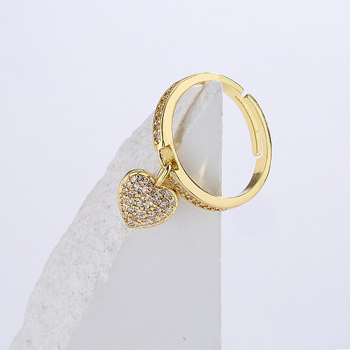 Pendentif en forme de cœur en cuivre plaqué or, Micro incrusté de Zircon, anneau ouvert géométrique