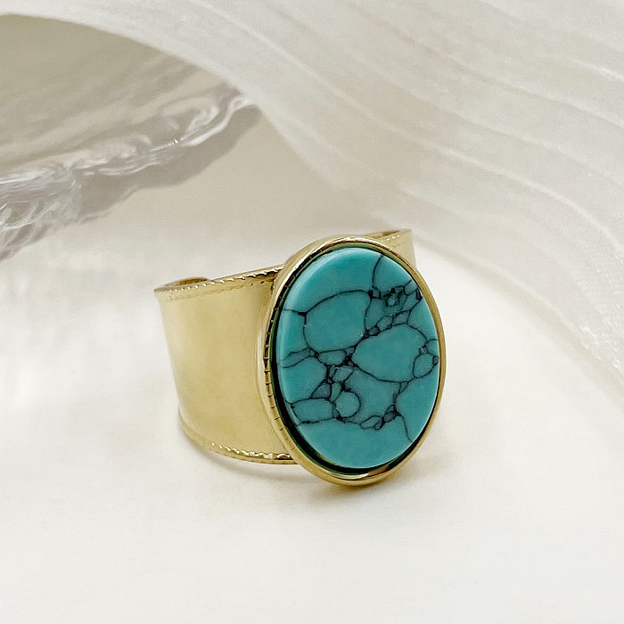 Fashion Geometric Stainless Steel Plating Turquoise Open Ring 1 Piece