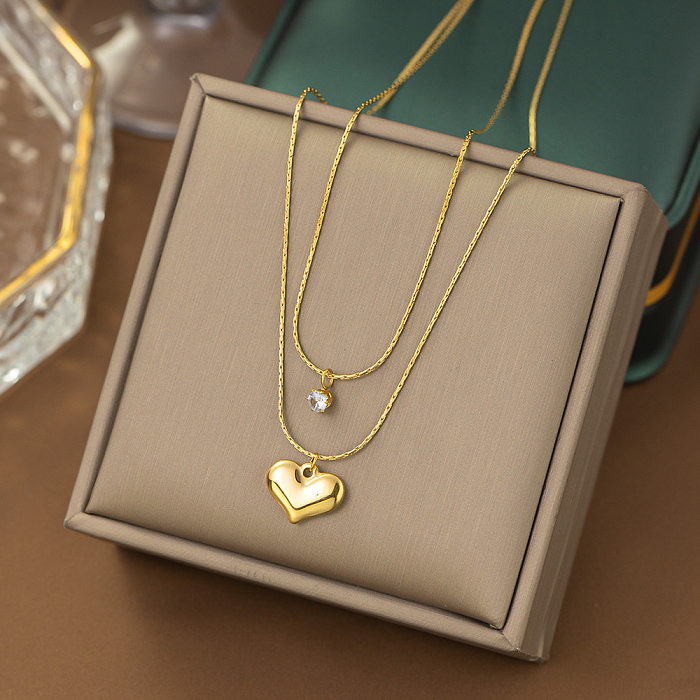 Bracelets et boucles d'oreilles en forme de cœur, Style Simple et décontracté, placage en acier et titane, incrustation de perles, collier