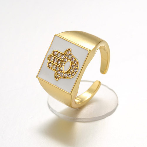 Fashion Palm Color Dripping Oil Square Copper Inlaid Zircon Ring Wholesale jewelry