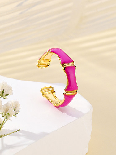 Elegante streetwear comute cor sólida esmalte de aço inoxidável 18K anéis abertos banhados a ouro