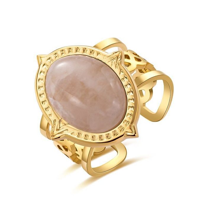Fashion Geometric Titanium Steel Plating Natural Stone Shell Open Ring