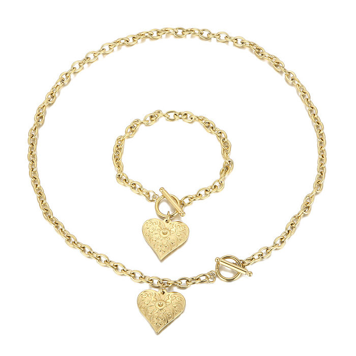 Fashion Heart Shape Titanium Steel Plating Bracelets Necklace