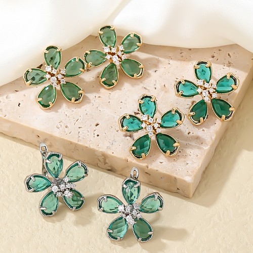 1 Pair Casual Vintage Style Flower Plating Inlay Copper Zircon White Gold Plated Gold Plated Ear Studs