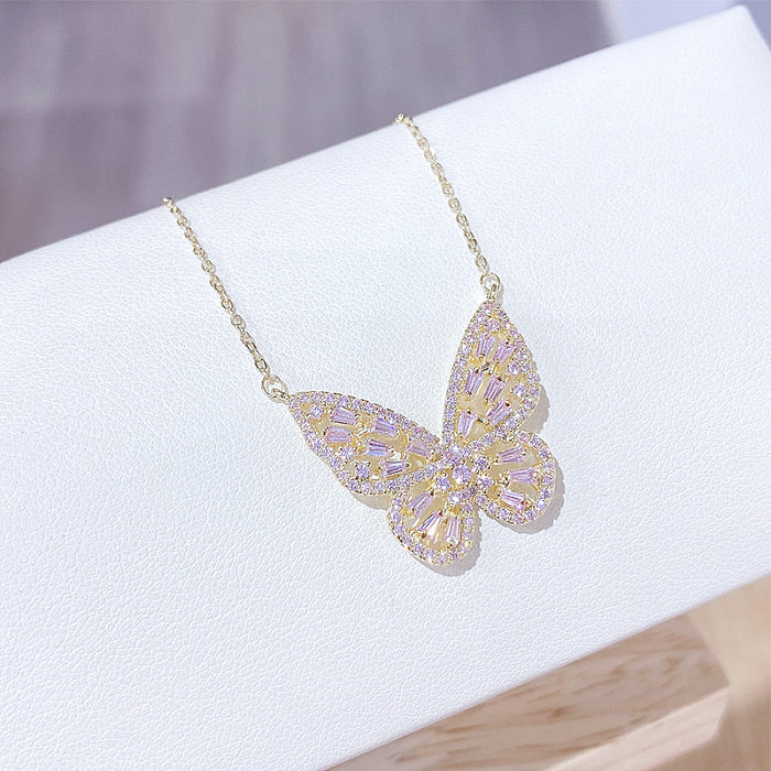 Luxurious Butterfly Copper Necklace Gold Plated Zircon Copper Necklaces 1 Piece