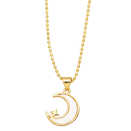 Schlichter Stil, Wolken, Stern, Mond, Kupfer, vergoldet, Muschel-Anhänger-Halskette, 1 Stück