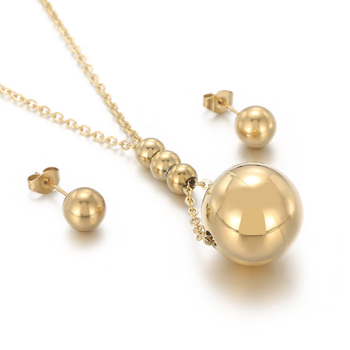 Conjunto de joyería chapado en oro de 18 quilates con revestimiento de acero de titanio y bola de estilo simple informal