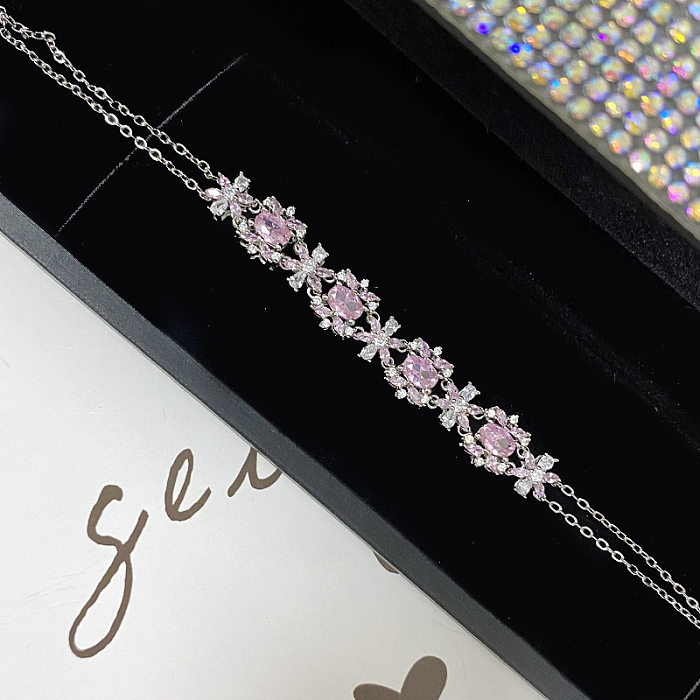 Sweet Flower Copper Inlay Artificial Gemstones Bracelets