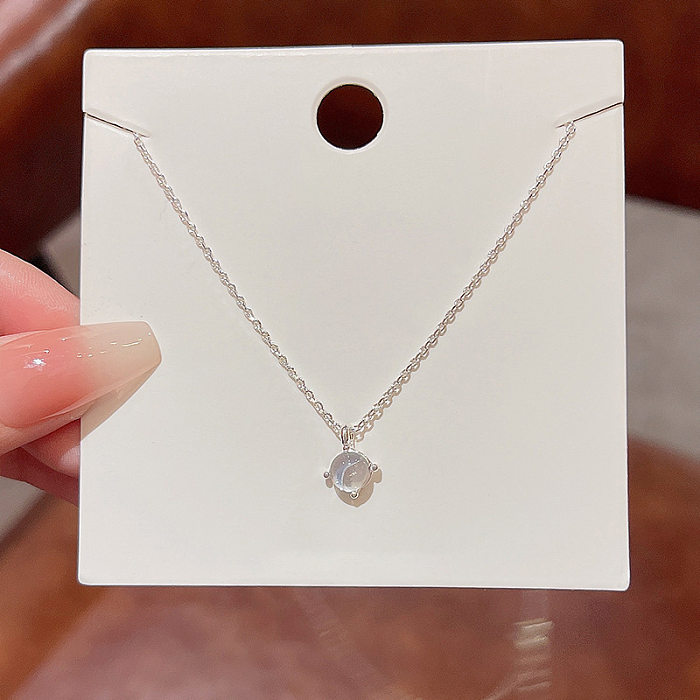 Basic Sweet Commute Ball Stainless Steel Copper Inlay Zircon Pendant Necklace