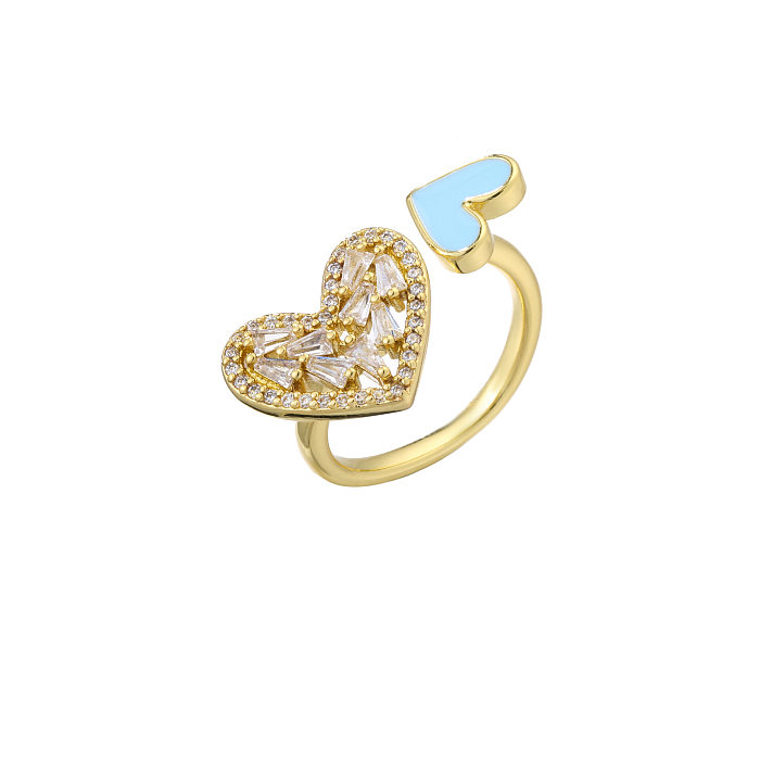 Drop Oil Nectarine Heart Open Ring Micro-inlaid Zircon Love Heart Adjustable Jewelry Ring
