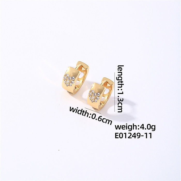 Boucles d'oreilles pentagramme brillant, Style Simple, rond en forme de cœur, incrustation de cuivre et de Zircon plaqué or, 1 paire