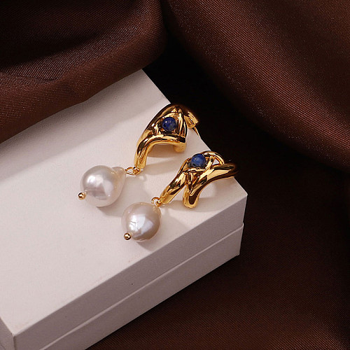 1 paire de boucles d'oreilles pendantes en cuivre plaqué or 18 carats, style vintage, style simple, style romain