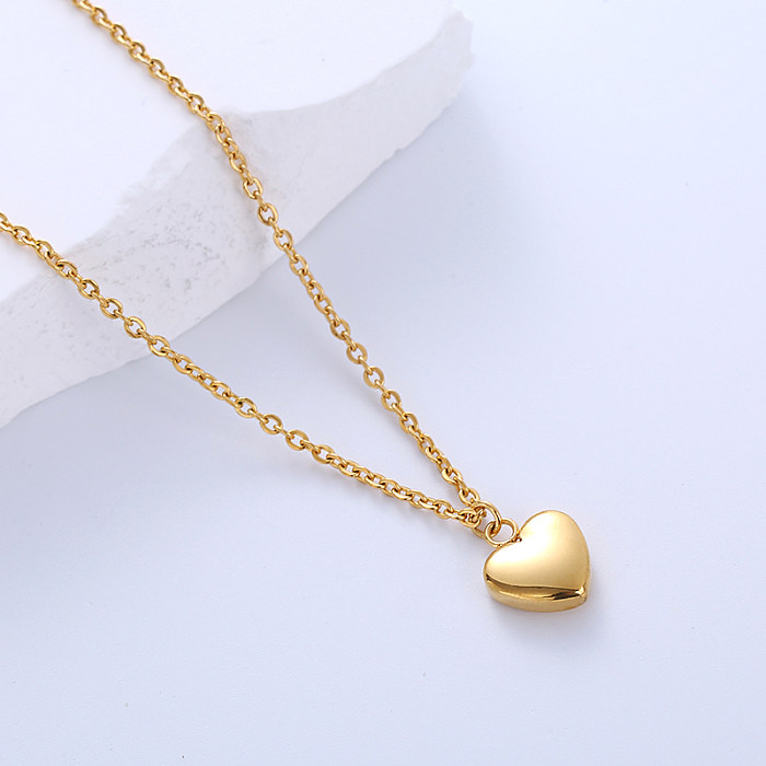 Simple Style Heart Shape Stainless Steel Polishing 18K Gold Plated Earrings Necklace Jewelry Set