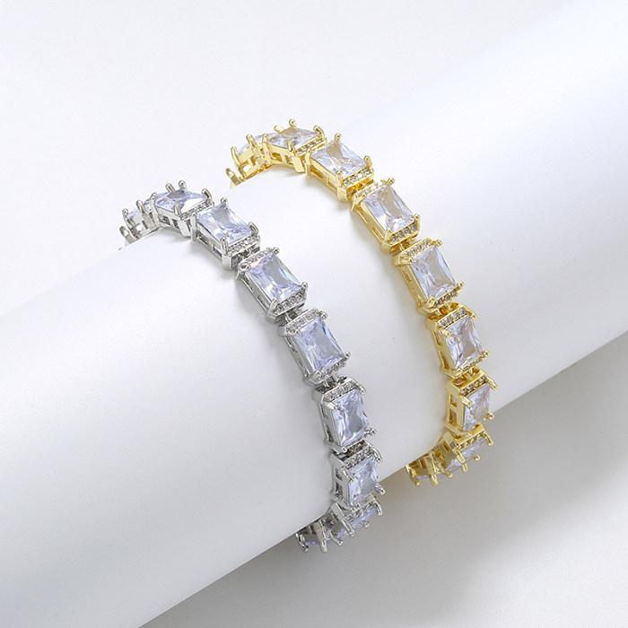 Casual Elegant Simple Style Square Oval Copper Plating Inlay Zircon 18K Gold Plated Bracelets