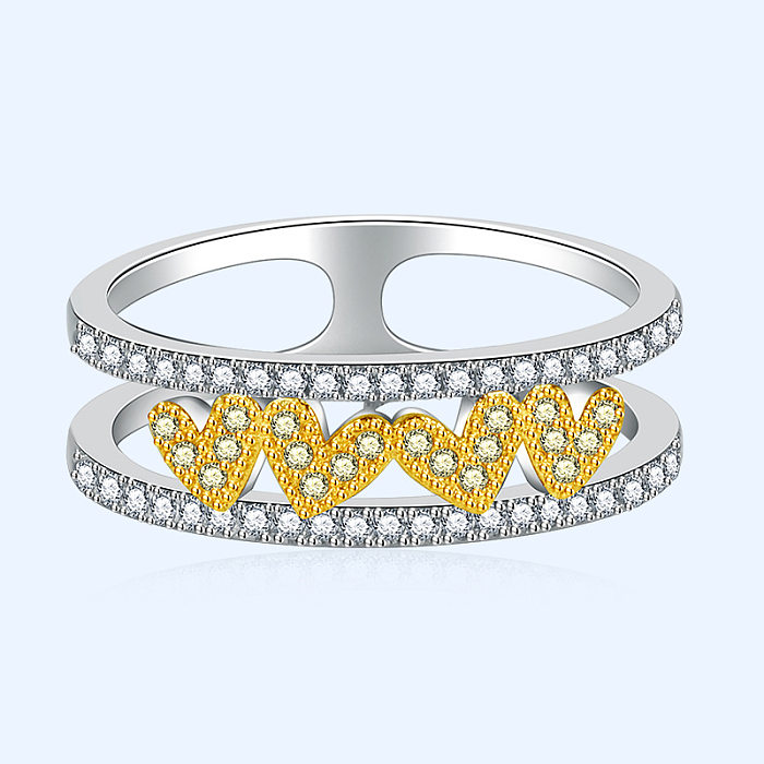 Anéis de zircão embutidos de cobre branco em formato de coração de estilo simples