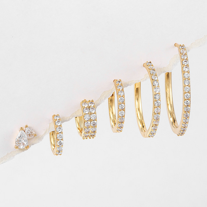 1 Set Elegant Lady Simple Style Geometric Plating Inlay Brass Zircon 18K Gold Plated Earrings