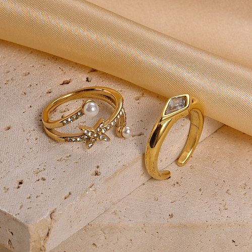 Férias estilo moderno estilo clássico estrela chapeamento de aço inoxidável incrustado zircão anéis banhados a ouro