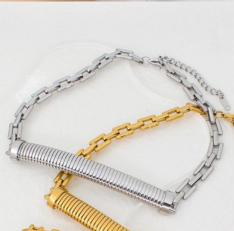 Simple Style Solid Color Stainless Steel Titanium Steel Plating Chain Bracelets Necklace