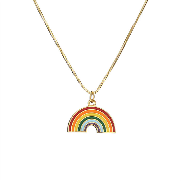 Mode Regenbogen Stern Herz Form Kupfer Emaille Überzug Inlay Zirkon Anhänger Halskette 1 Stück